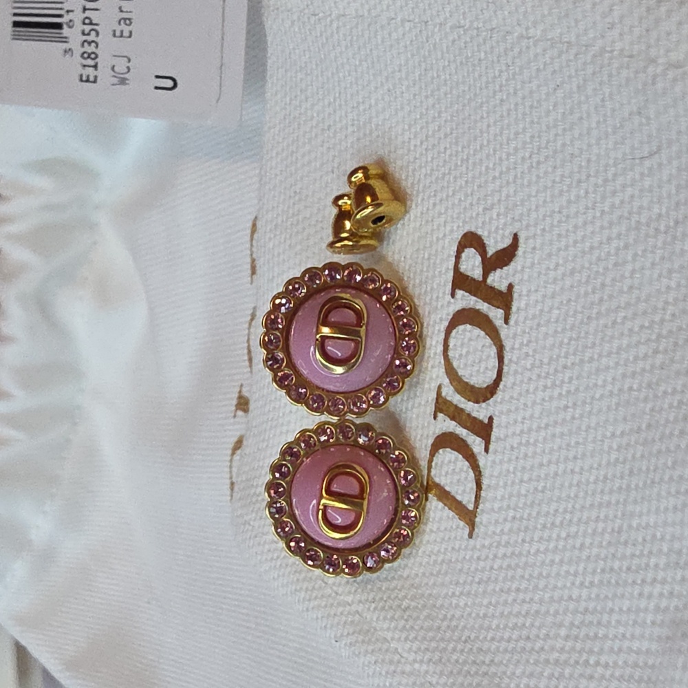Dior Pink and Gold CD Round Crystal-Trim Earrings